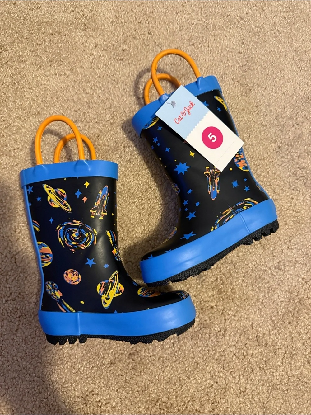 Target Kids Space Print Rain Boots - Black, Blue & Orange